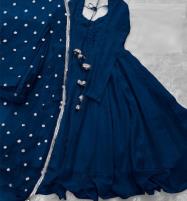 Stitched Chiffon Navy Blue 3 PCs MAXI Dress With Lace Work Dupatta (RM-146)	 Price in Pakistan
