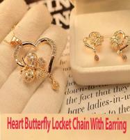 Beautiful Heart Butterfly Locket Chain With Earring (ZV:11309) Price in Pakistan