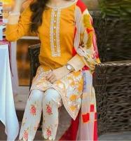Lawn Embroidery Dress With Lawn Dupatta 3 Pec Suite UnStitched Design 2022 (DRL-495) Price in Pakistan