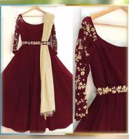 Stitched Sattan Dress With Dupatta Plain Trouser & Belt 4 Pec Suite (RM-132) Price in Pakistan