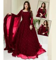 Stitched Chiffon Heavy Pearl Maxi With 4 Side Lace Dupatta (RM-156) Price in Pakistan