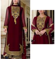 Chiffon Marron Full Heavy Embroidered Dress Chiffon Embroidery Dupatta (UnStitched) (CHI-759) Price in Pakistan