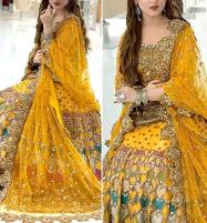Luxury Mirror & Handwork Heavy Embroidered Net Mehndi Bridal Lehenga Dress 2023 (Unstitched) (CHI-663) Price in Pakistan