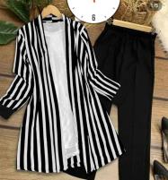 Women stripe black Linen 3 Piece Lining Suit (Inner+Shirt+Trouser) Price in Pakistan