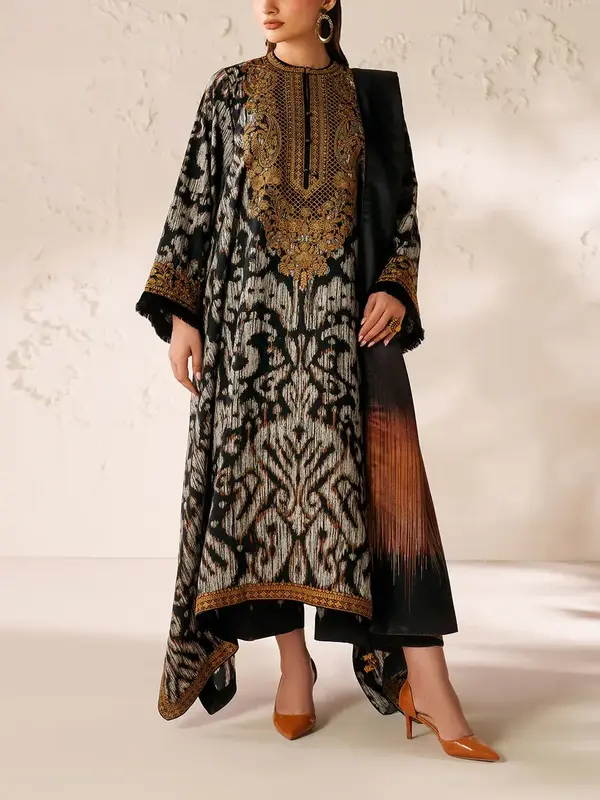 Baroque Digital Print Lawn Embroidered Dress with 4-Sided Embroidered Chiffon Dupatta (Unstitched) (DRL-2375)