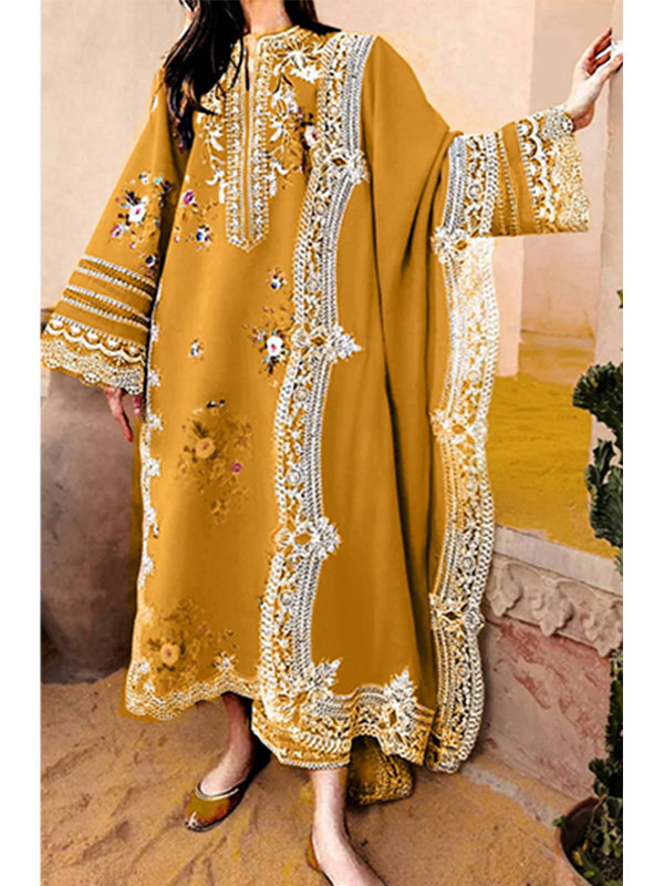 Dhanak Heavy Embroidered Dress With Digital Printed Jacquard Wool Shawl (Unstitched) (KD-269)