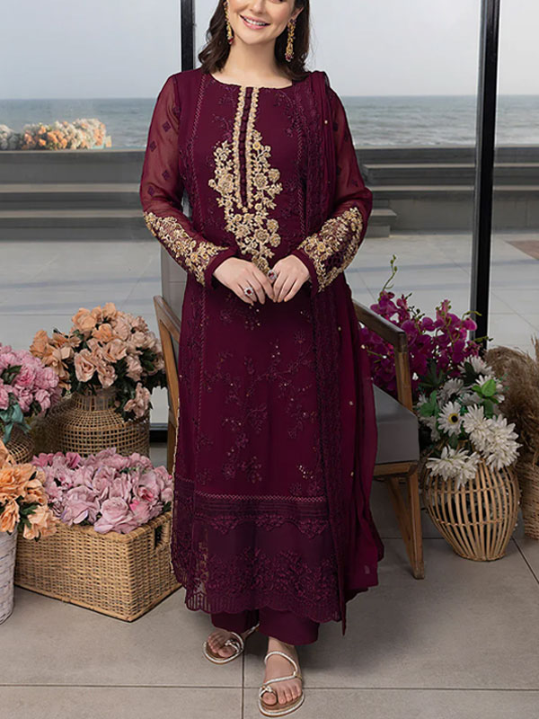 Latest Chiffon Heavy Embroidered Dress With Embroidered Dupatta (Unstitched) (CHI-909)