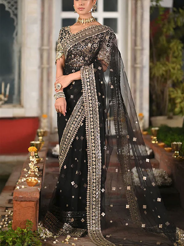 Latest Silk Heavy Embroidered Saree (Unstitched) (CHI-932)