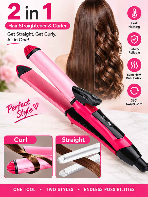 NOVA 2 in 1 Hair Straightener & Curler
