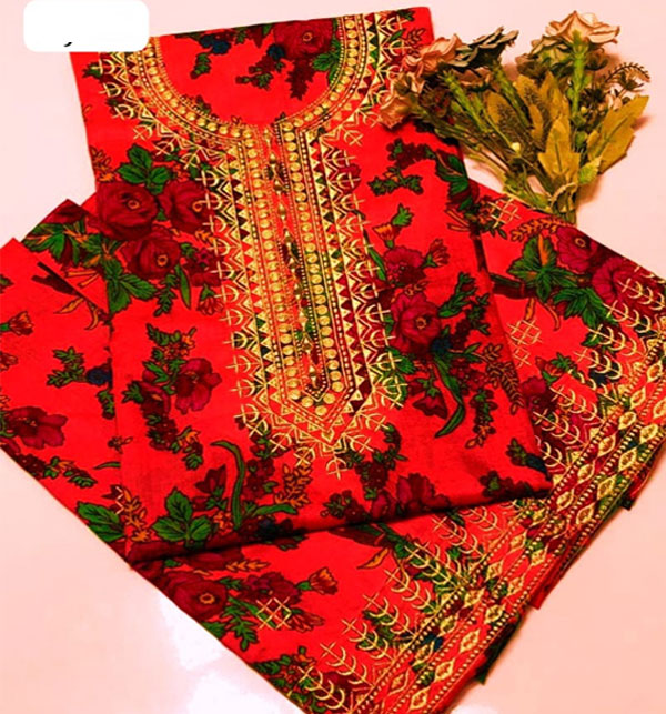 2 PCs Acrylic Marina Digital Printed Summer Multani Dress With EMB Trouser (Unstitched) (DRL-1754)	