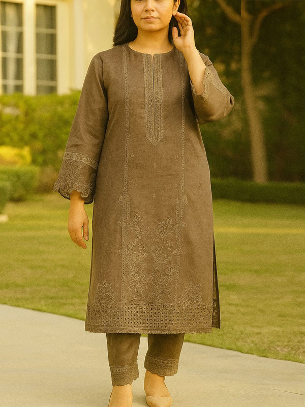 Elegant Heavy Embroidered Lawn Dress With Embroidered Trouser 2 Pec Suite (Unstitched) (DRL-2262)	