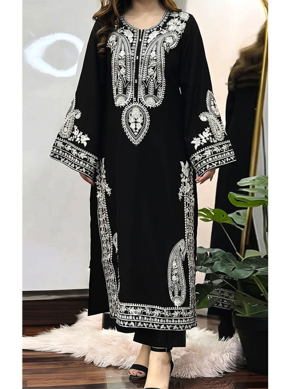 2 PCs Heavy Embroidered Lawn Dress With Plain Trouser (Unstitched) (DRL-2476)