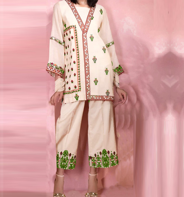 2 PCs Linen Embroidered Dress (Unstitched) (LN-375)