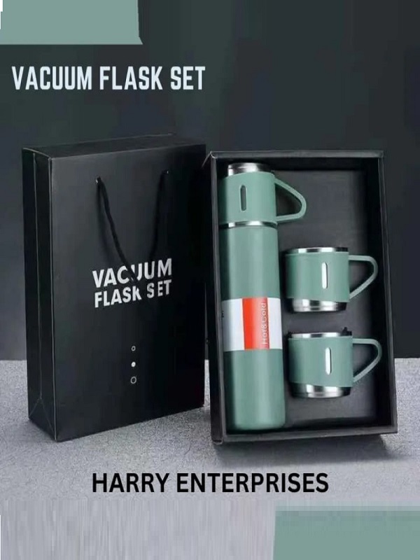 3 Cup Double-Layer Stainless Steel Vacuum Flask Travel Set 