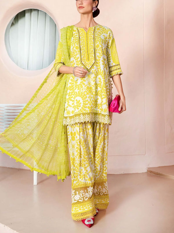 3 PCs Digital Printed Lawn Dress With Printed Chiffon Dupatta (Unstitched) (DRL-2145)