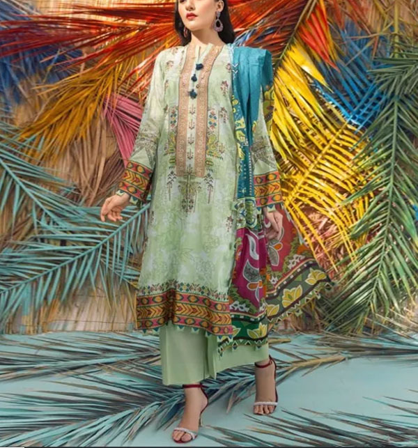 3 PCs Digital Printed Lawn Dress With Printed Lawn Dupatta (Unstitched) (DRL-1856)