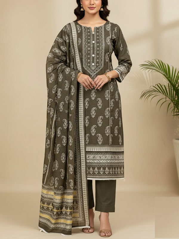 3 PCs Embroidered Lawn Dress With Printed Lawn Dupatta (Unstitched) (DRL-2332)	