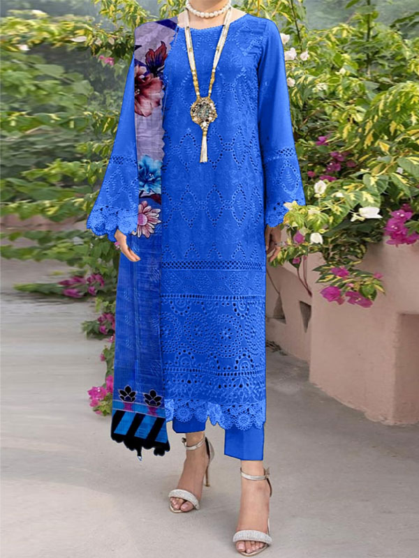  Lawn Heavy Headskip Booring Embroidry Dress Digital Printe Diamond Dupatta 3 Pec Suit (Unstitched) (DRL-2283)