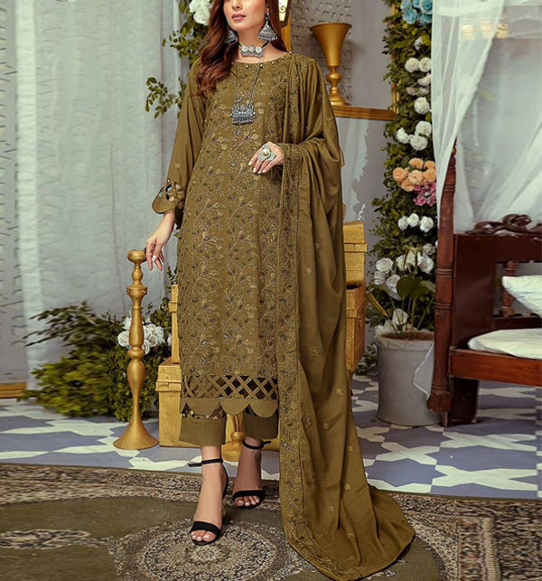 Elegant Cotton Lawn Heavy Embroidered Dress With Embroidered Bamber Dupatta 3 PCs Suite (Unstitched) (DRL-1573)