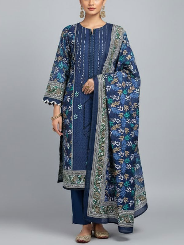 Noor Azal Orignal Cotton Embroidered Dress With Printed Lawn Dupatta & Trouser (Unstitched) (DRL-2340)	