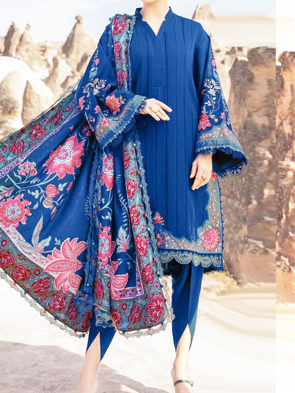Luxury Lawn Embroidered Dress With Digital Printed Diamond Dupatta 3 PCs Suite (Unstitched) (DRL-1605)