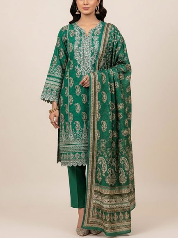 3 PCs Embroidered Lawn Dress With Printed Lawn Dupatta (Unstitched) (DRL-2333)	