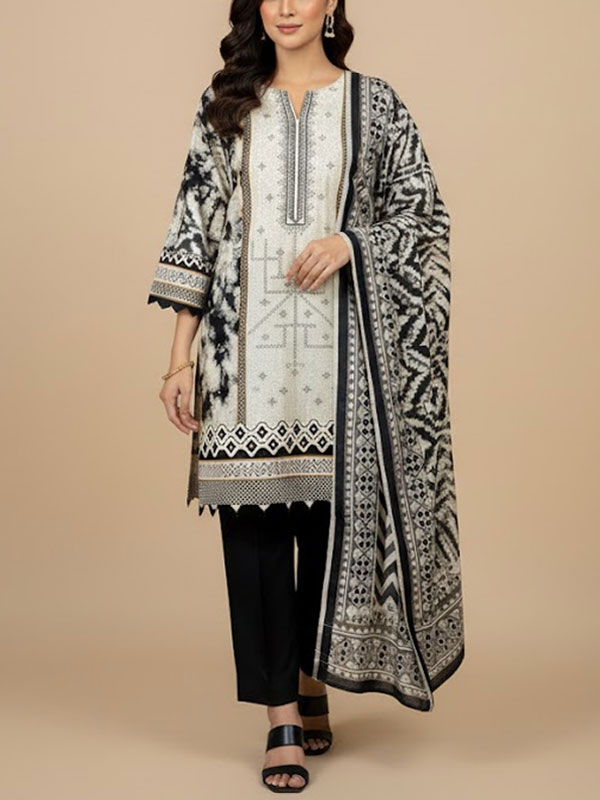3 PCs Embroidered Lawn Dress With Printed Lawn Dupatta (Unstitched) (DRL-2334)	