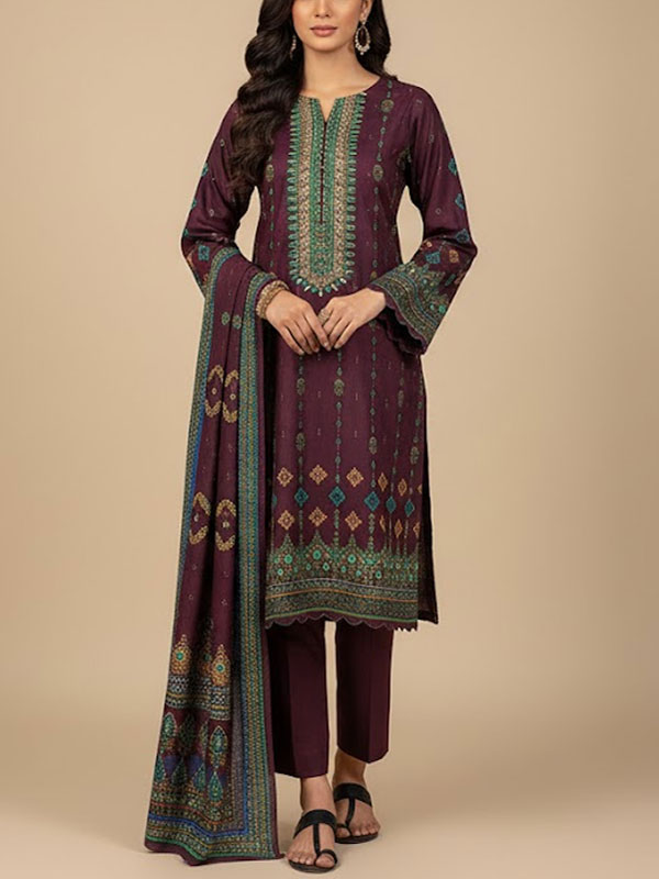 3 PCs Embroidered Lawn Dress With Printed Lawn Dupatta (Unstitched) (DRL-2335)