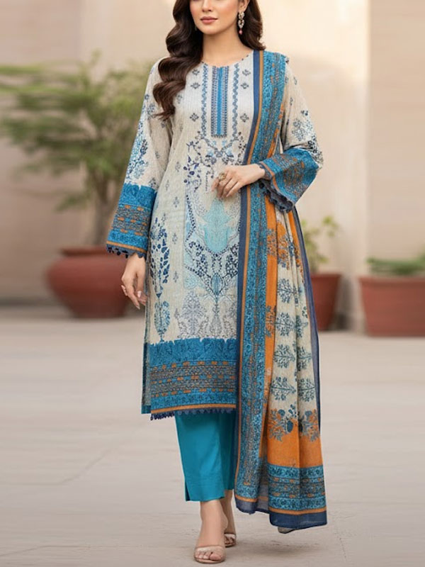 3 PCs Embroidered Lawn Dress With Printed Lawn Dupatta (Unstitched) (DRL-2336)	