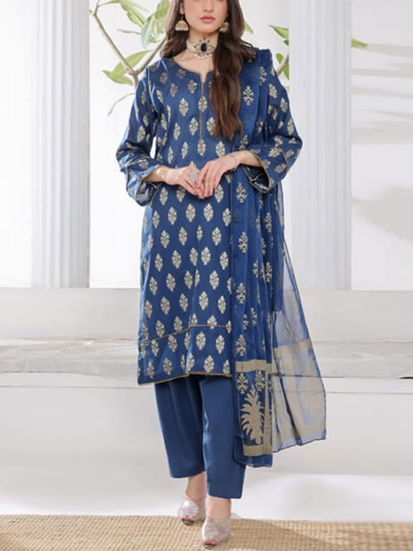 3 PCs Jacquard Printed Dress With Bamber Chiffon Dupatta (Unstitched) (DRL-2015)