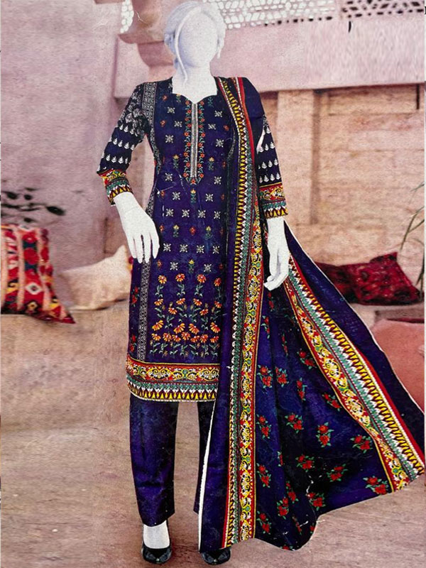 3 PCs Khaddar Printed Dress With Printed Khaddar Dupatta (Unstitched) (KD-255)	