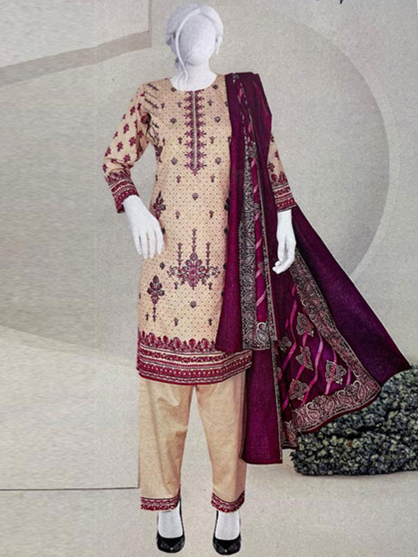 3 PCs Khaddar Printed Dress With Printed Khaddar Dupatta (Unstitched) (KD-257)	