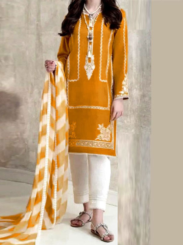 Elegant Design Lawn Embroidered Dress With Printed Diamond Organza Dupatta (Unstitched) (DRL-1517)	
