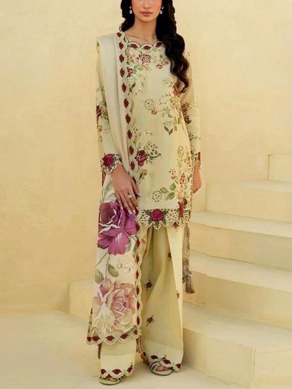 3 PCs Lawn Heavy Embroidered Dress With Chiffon Embroidered Dupatta (Unstitched) (DRL-2259)