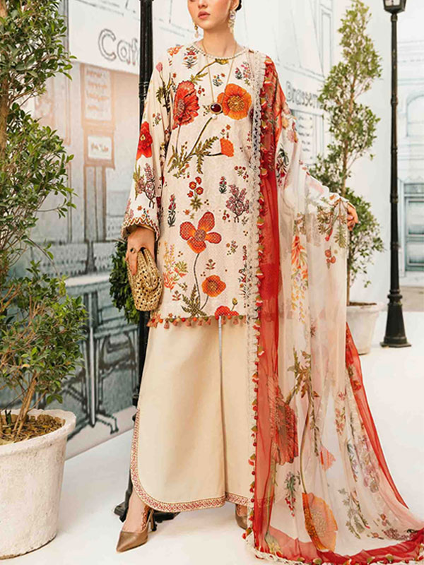 3 PCs Lawn Heavy Embroidered Dress With Chiffon Embroidered Dupatta (Unstitched) (DRL-2258)