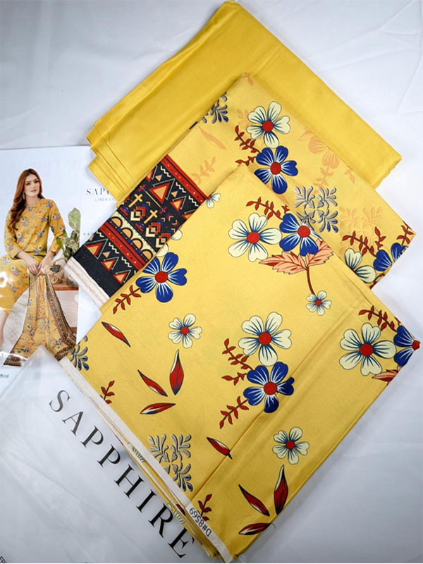 3 PCs Linen Printed Dress With Printed Linen Dupatta (Unstitched) (LN-397)