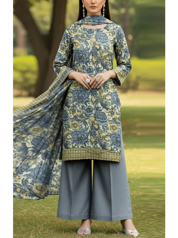3 PCs Marina Dhanak Printed Dress With Printed Dhanak Dupatta (Unstitched) (KD-278)