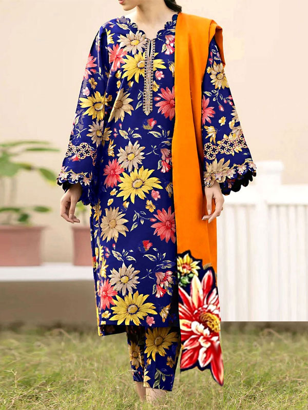 Karandi All Over Digital Printed Embroidered Dress with Karandi Dupatta 3 Pec Suite (Unstitched) (KD-230)