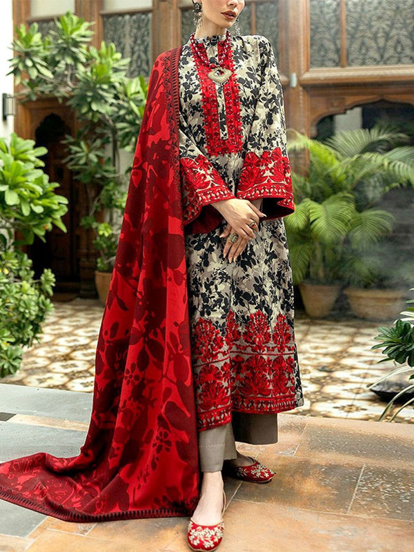 All-Over Print Embroidered Lawn Dress 2025 with Chiffon Dupatta (Unstitched) (DRL-2223)