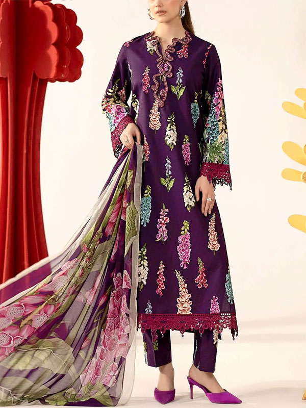 All-Over Print Heavy Embroidered Lawn Dress Design with Embroidered Chiffon Dupatta (Unstitched) (DRL-2463)