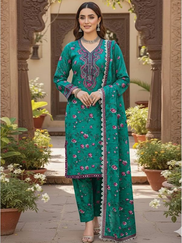 Aneela’s Digital Printed Lawn Embroidered Dress With Chiffon Embroidered Dupatta (DRL-2356) 