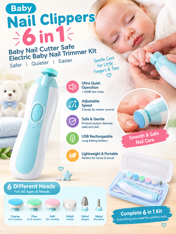 Baby Nail Clippers 6 in 1 – Safe Electric Baby Nail Trimmer Kit