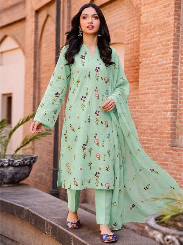 Bareeze Cotton Embroidered Dress With Chiffon Embroidered Dupatta 3 Piece Suit (Unstitched) (DRL-2491)