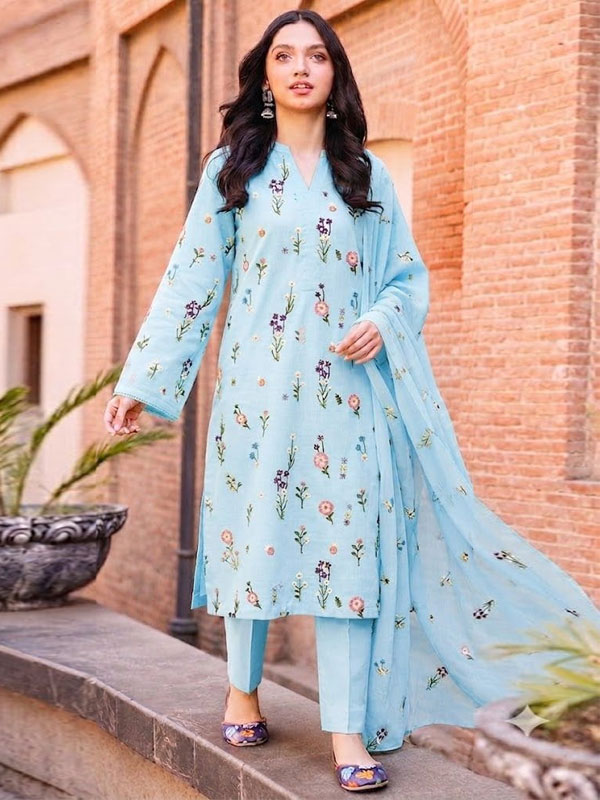 Bareeze Cotton Embroidered Dress With Chiffon Embroidered Dupatta (Unstitched) (DRL-2493)