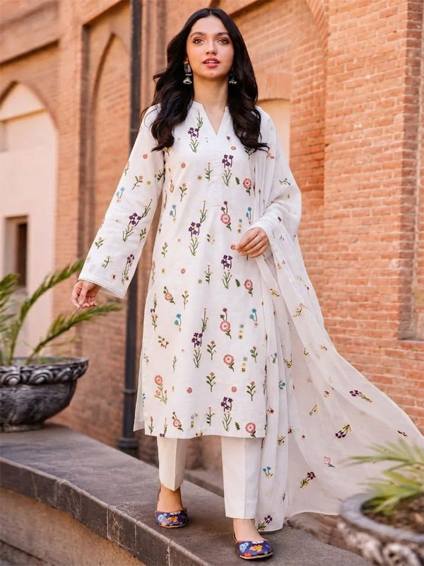 Bareeze Cotton Embroidered Dress With Chiffon Embroidered Dupatta (Unstitched) (DRL-2494)