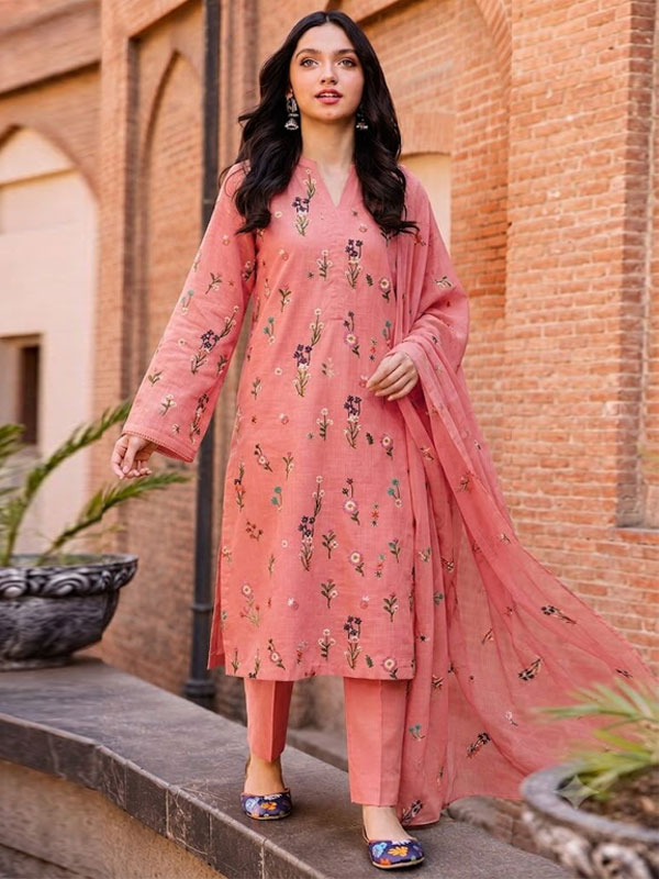 Linen Embroidered Dress With Linen Embroidered Dupatta (Unstitched) (LN-411)