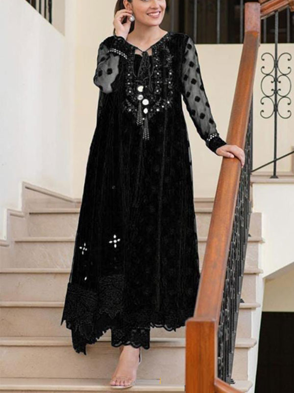 Luxury Chiffon Embroidered Dress With Heavy Embroidered Mirrorwork Chiffon Dupatta (CHI-532)