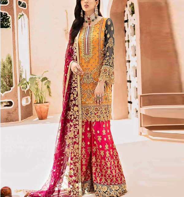 Chiffon Heavy Embroidered Wedding Dress (CHI-391)