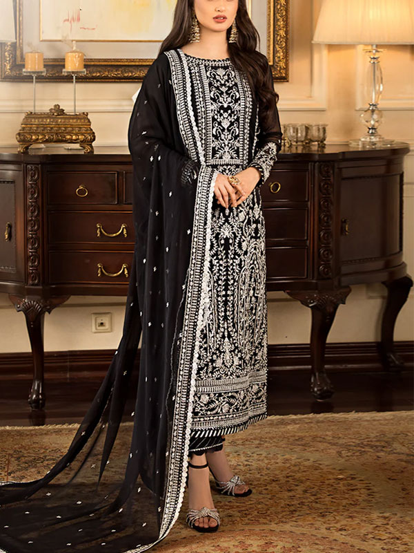 Chiffon Full Heavy Embroidered Dress With Chiffon Fully  Embroidered Dupatta UnStitched (CHI-841)