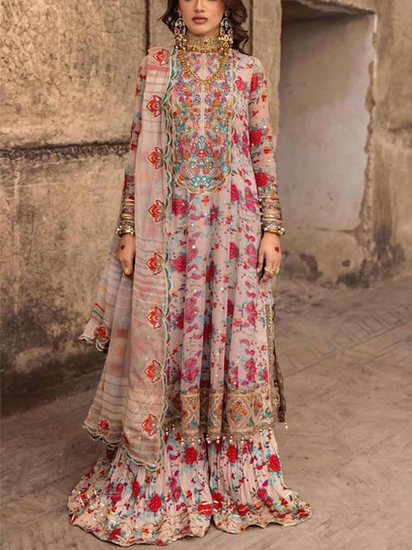 Chiffon Heavy Embroidered Dress With Embroidered Chiffon Dupatta (Unstitched) (CHI-1030)